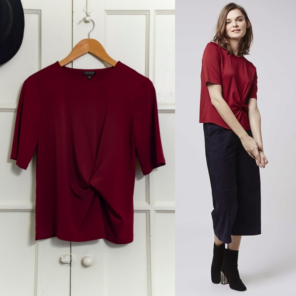 TOPSHOP Red Twist Front Tee